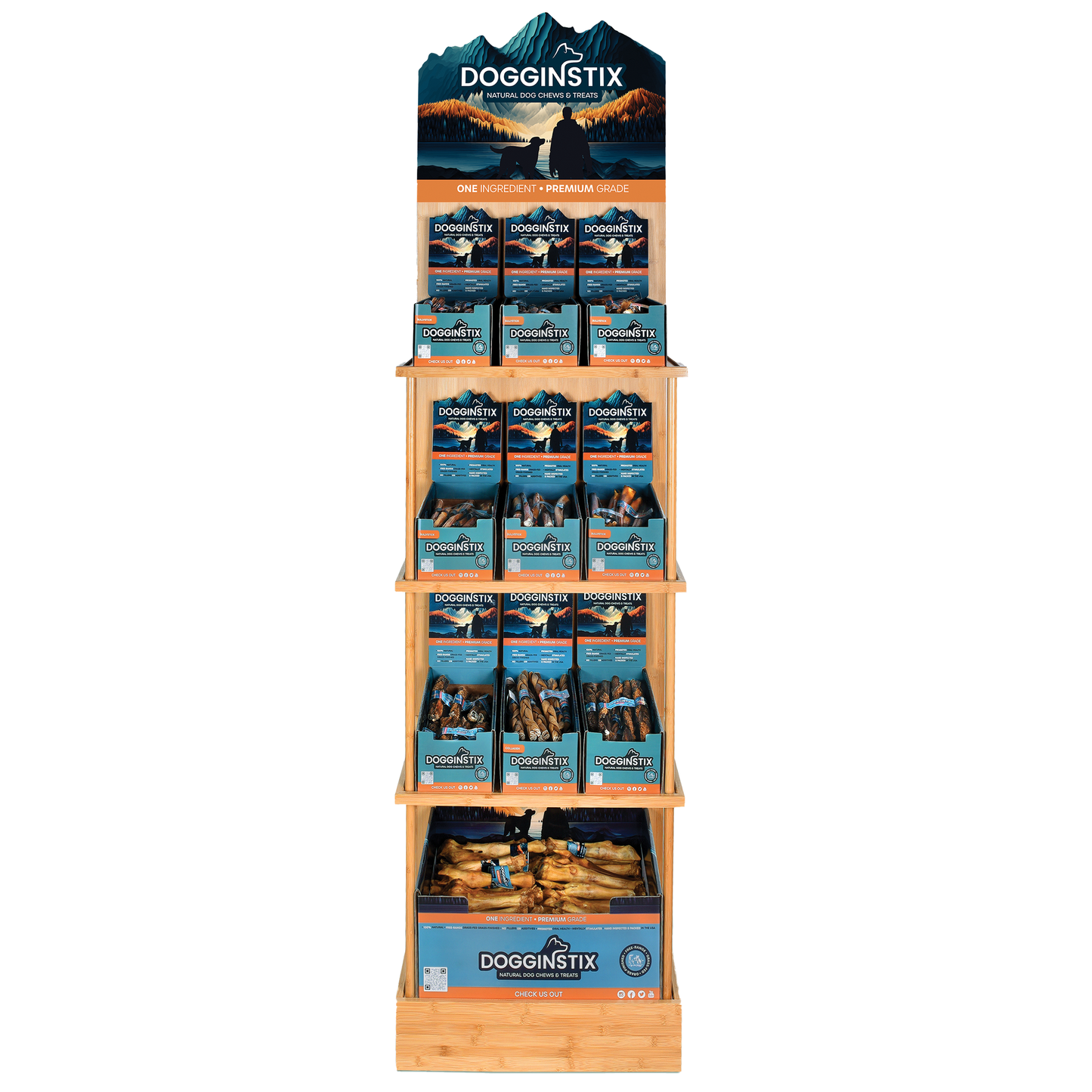 Bamboo Display Rack (Fits: ALL PRODUCTS EXCEPT Bullystick 24" Cane, Braided Lamb Collagen 24" & Braided Beef Tripe 24")