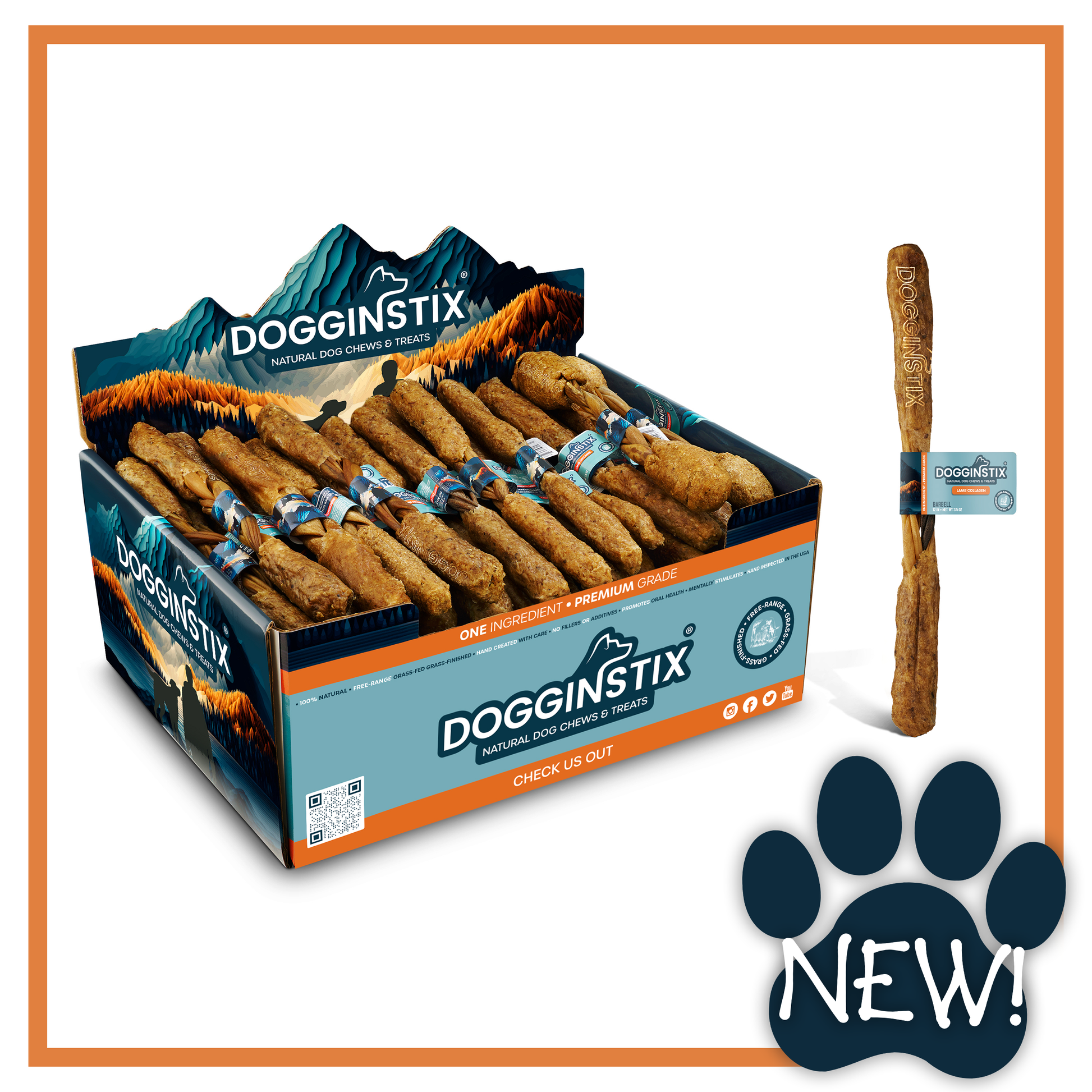 DogginStix Barbell Lamb Collagen dog chew – natural lamb collagen treat shaped like a barbell for joint support and healthy chewing