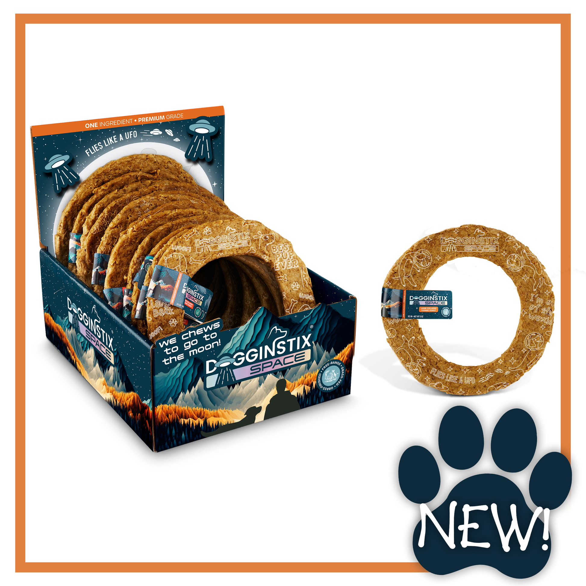 DogginStix Lamb Collagen Cosmic Donut – ring-shaped dog chew made from natural lamb collagen for healthy joints and fun chewing
