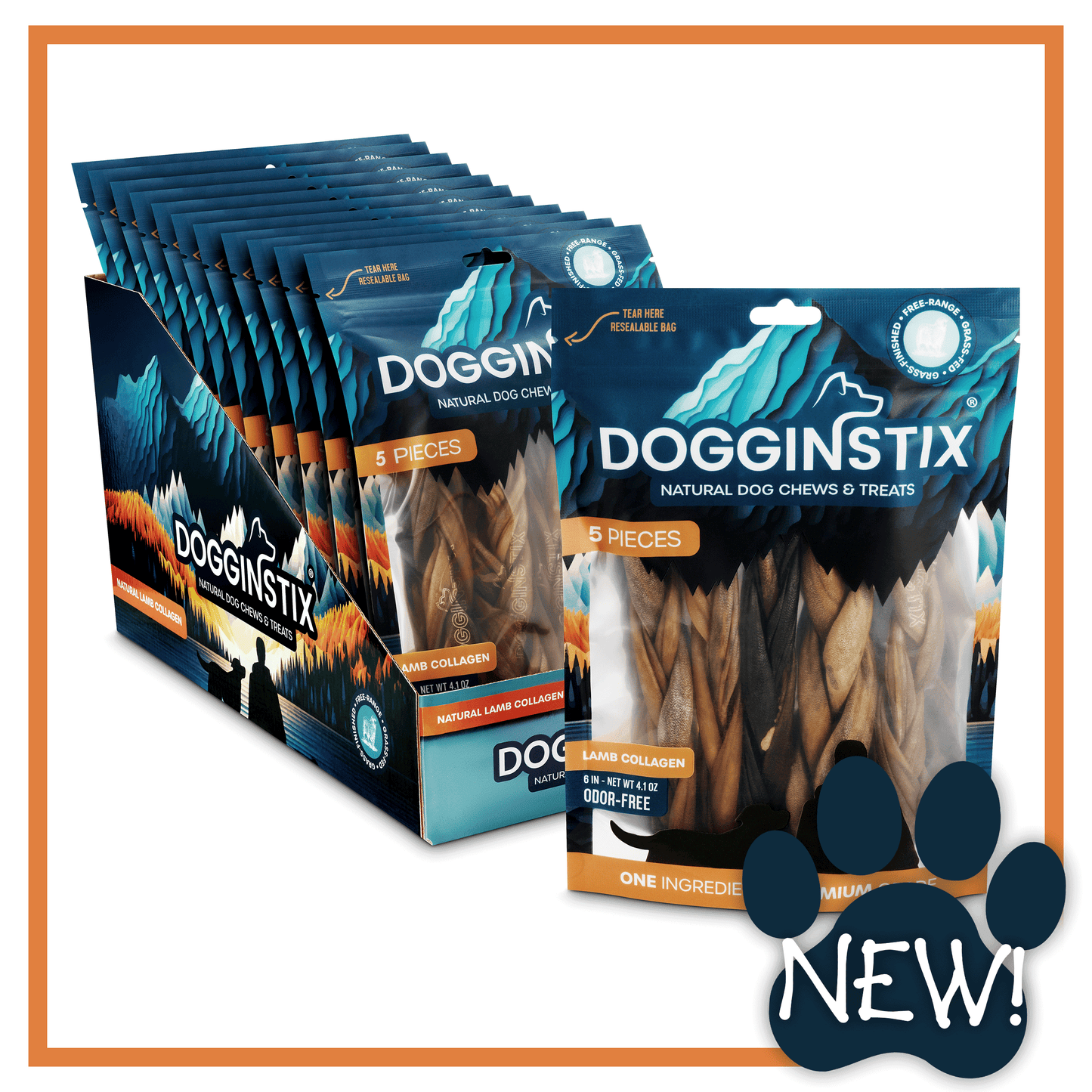 Braided Lamb Collagen 6" (5 Pack Bag) - Case of 12