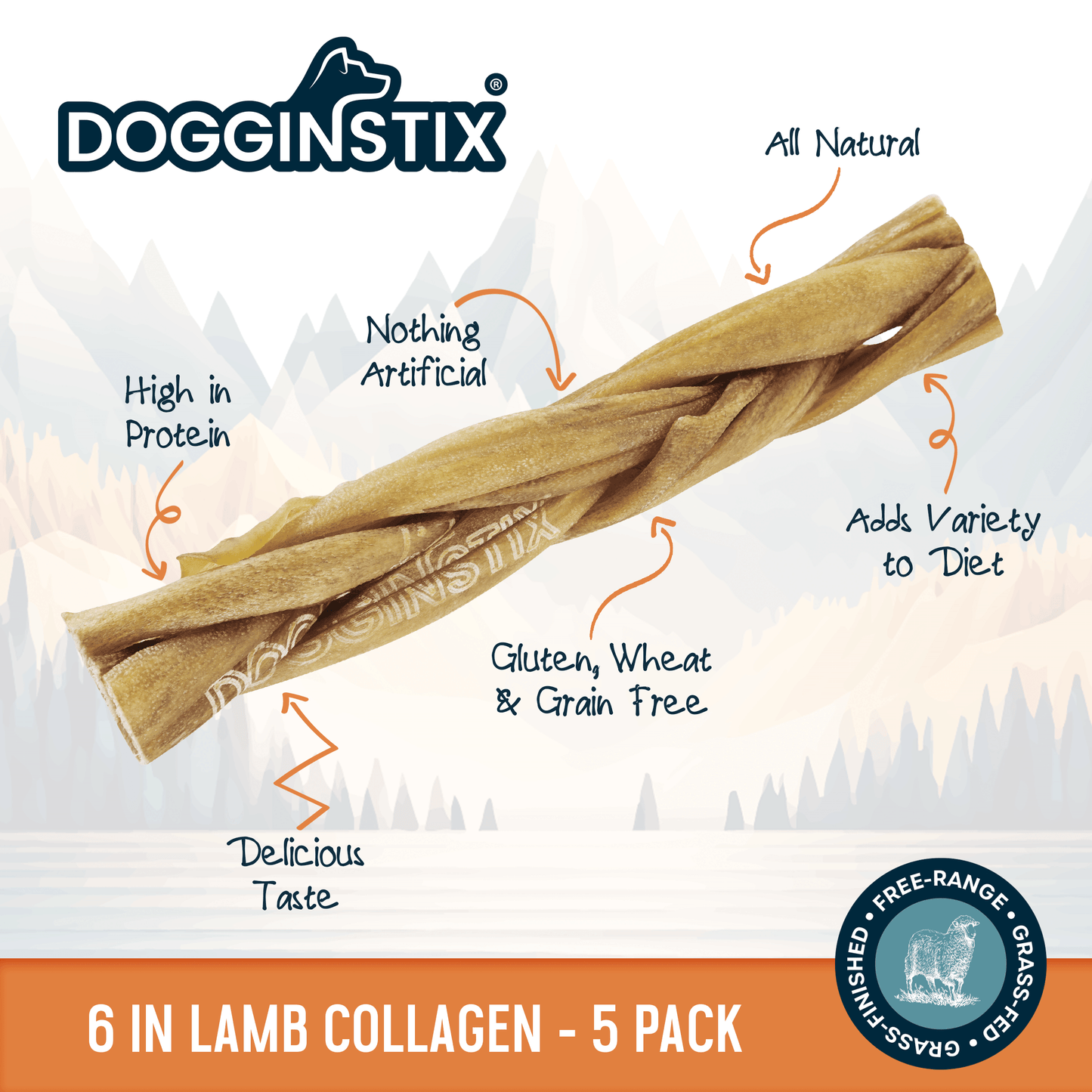 Braided Lamb Collagen 6" (5 Pack Bag) - Case of 12