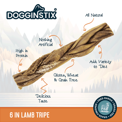 Braided Lamb Tripe 6"  - Case of 30