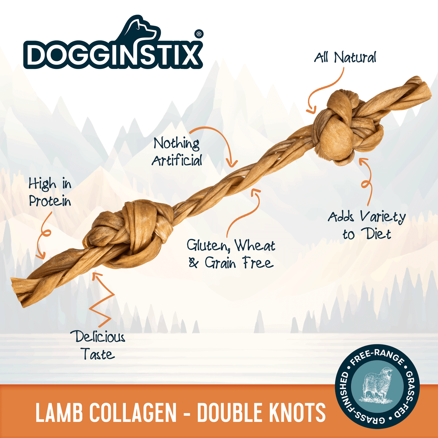 Braided Lamb Collagen Double Knots - Case of 25
