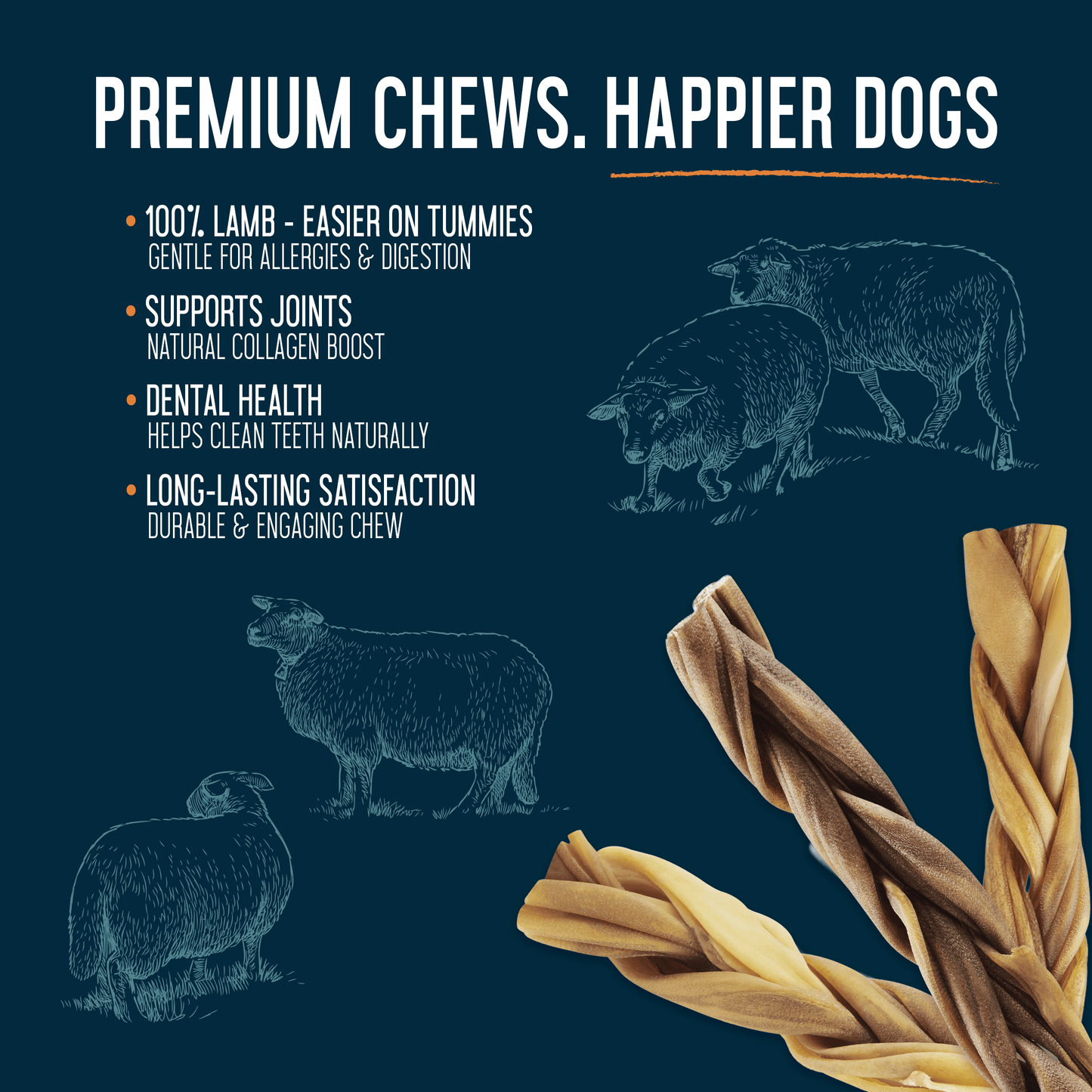 Braided Lamb Collagen 12" - Case of 20