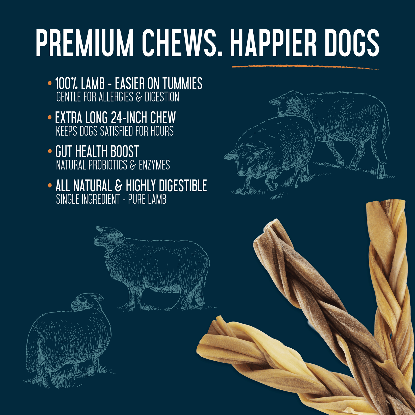Braided Lamb Collagen 24" - Case of 20