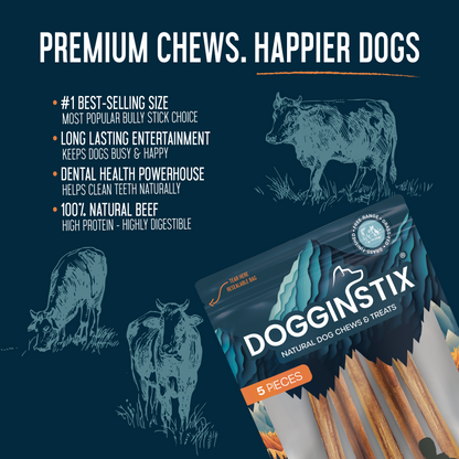 Bully Sticks 6" Standard (5 Pack Bag) - Case of 12