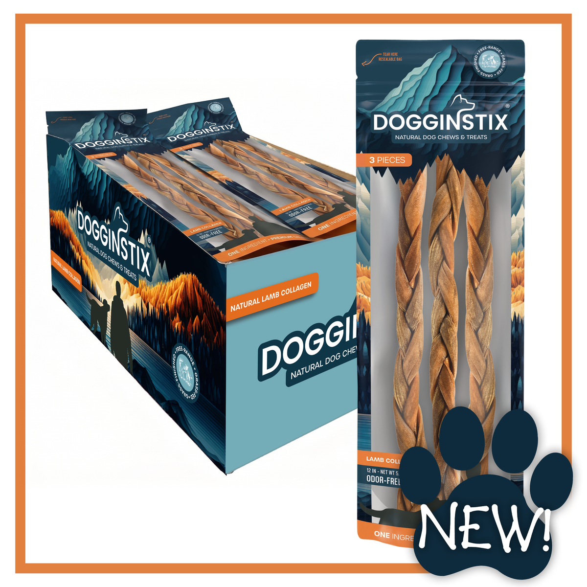 Braided Lamb Collagen 12" (3 Pack Bag) - Case of 12